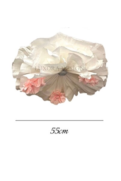 Luxora Beyaz ve Pembe Çiçek Desenli Tavan Avizesi - Çocuk ve Bebek Odası Dekoratif Aydınlatma