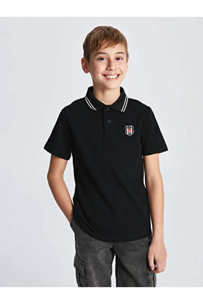 LC Waikiki LCW Kids Siyah Polo Yaka Beşiktaş Baskılı Erkek Çocuk Tişört