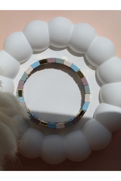 Luvix Design Pastel Bloklu Seramik Kaplama Lastikli Bileklik