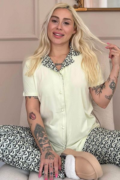 Pijamaevi Soft Lemon Wave Exclusive Front Buttoned Women's Pajama Set