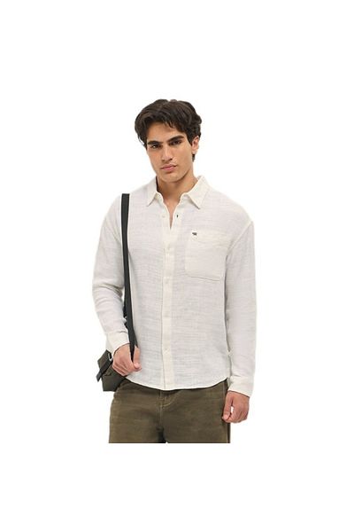 The Bear House Men's White Self Design Relax Fit Overshirt for Every Occasion