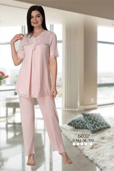 BLACKMORE Women's Pink Lace Special Design Cotton Maternity Pajama Set