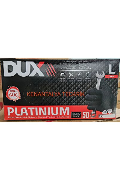 DUX قفازات نيتريل سوداء ذات سطح ماسي مقاس L، 20 عبوة