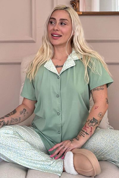 Pijamaevi Mint Serenity Exclusive Front Buttoned Women's Pajama Set