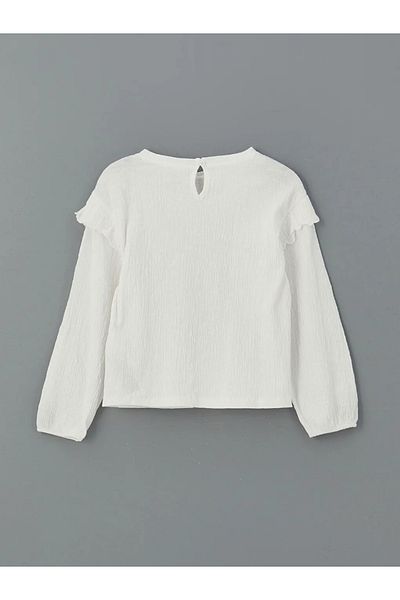 LC Waikiki Lcw Kids Ecru Crew Neck Ruffle Detailed Girls T-Shirt