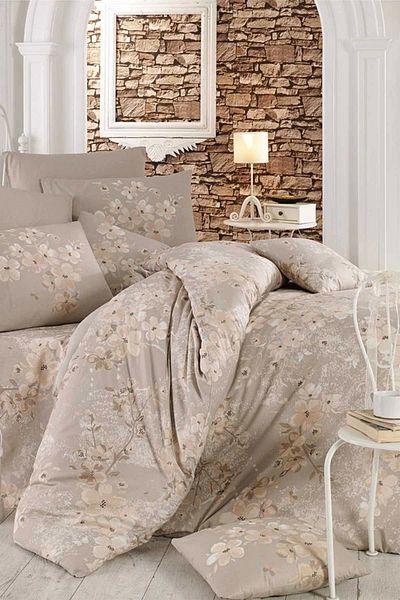 Mira Home Σετ Παπλωματοθήκη Ζευγάρι Βαμβακερό Μπεζ