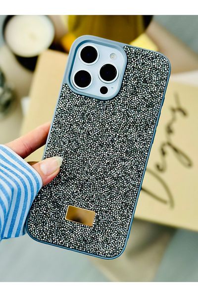 Go Aksesuar حافظة سيليكون متوافقة مع هاتف Iphone 16 Promax بتصميم ماسي لامع وماس لامع