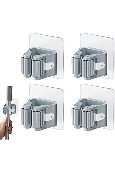 3B Trend 4 Adet Süpürge Mop Tutucu Duvar Kendinden Yapışkanlı Duvar Delme Ger...