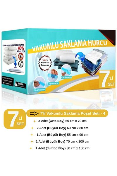 Vakum Hurcu Set of 7 Vacuum Storage Bags-4 (Pillow, Dress, Blanket, Quilt) Vacuum Storage Bag