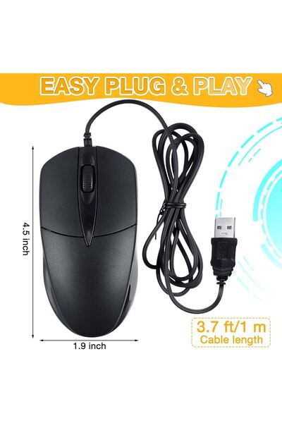 WASHA Forefo Yüksek Kalite Usb Siyah Mouse Kablolu Modern Tasarım Maus Fare Pc Laptop
