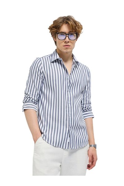 The Bear House Men's Black with White Stripes Slim Fit Casual Shirt for Every Occasion