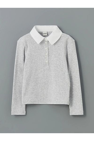 LC Waikiki Lcw Kids Gray Polo Neck Girl's Crop T-Shirt