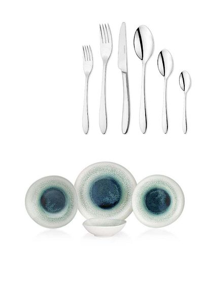 Altabi Porcelain 24 Piece Dinnerware Set and Cutlery Set for 6 People