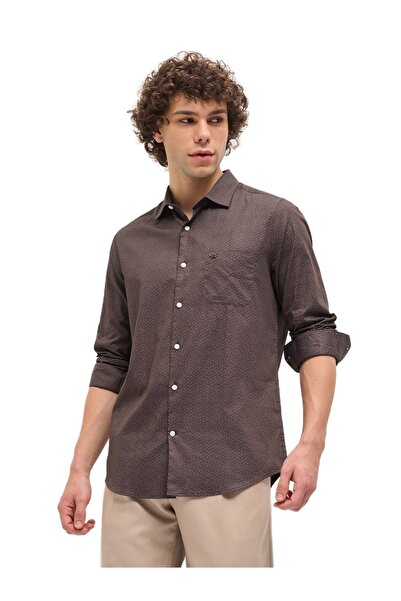 The Bear House قميص رجالي رسمي بني اللون بطباعة هندسية، مناسب لكل المناسبات