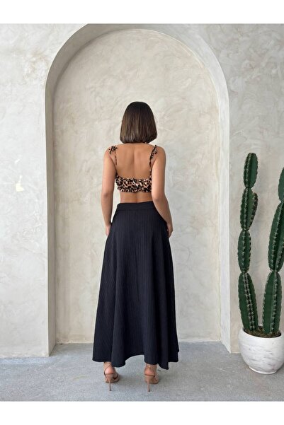 Bleu Petite Black Color Long Lined Women's Skirt