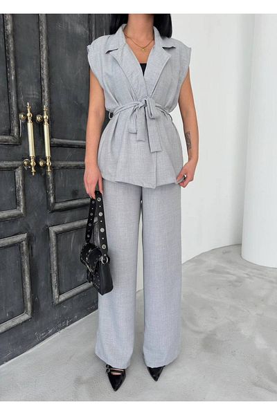 alenmoda Women &Apos; S Linen Suit with Trousers with a Vest