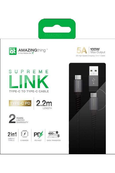 Amazingthing Supremelink Type C to Type C with USB A Cable 2 2m Black