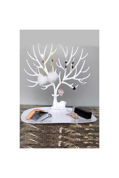 3B Trend Deer Designed Jewelry Hanger Ring Necklace Earring Stand Jewelry Organizer White
