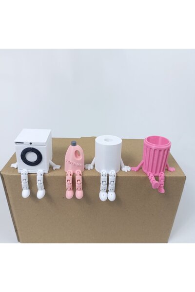 TERARYUM SEPETİM 4 lü Eğlenceli Banyo Seti(Çamaşır Makinası-Çamaşır Sepeti-Tu...