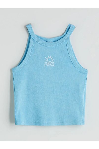 LC Waikiki Lcw Kids Blue Halter Neck Girl's Crop Tank Top