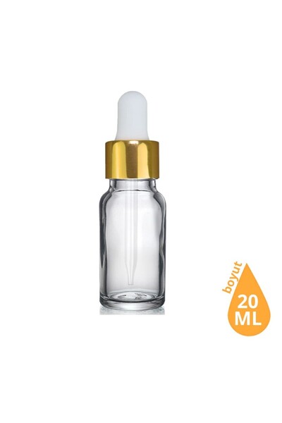 makrobay 20 Ml Altın Başlıklı Damlalıklı Şeffaf Cam Şişe 10 Adet