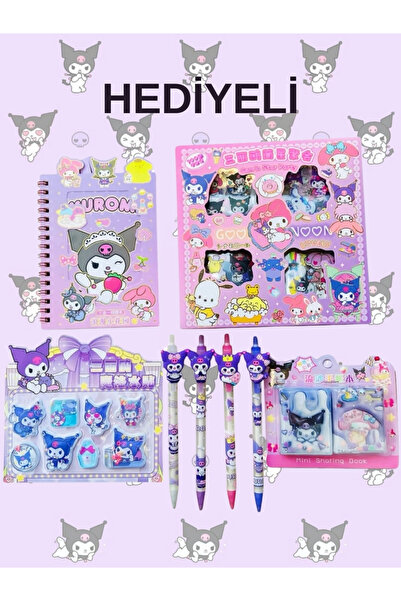 ÖZ OFİS Sanrio Kuromi My Melodi Sticker Uçlu Kalem Defter Sticker Defter 8 Parça Set-2