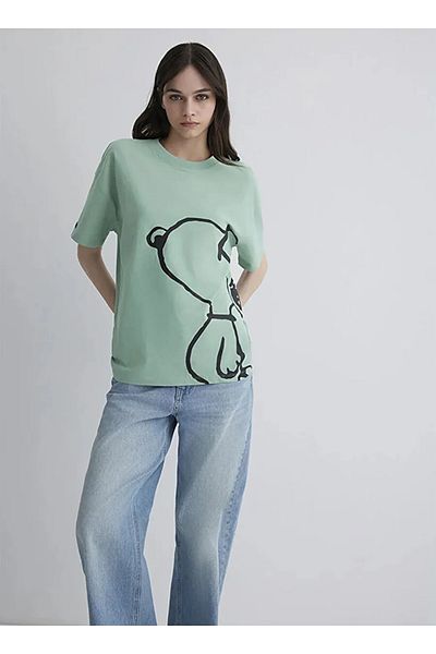 Mavi Green Women's Loose Fit T-Shirt Dmk.M 1613362 -71479_Joe Cool Printed Tee