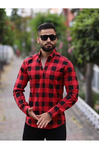 blackpanther Checked Lycra Slim Fit Shirt