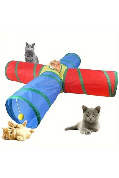 Markapet 4 Way Cat Tunnel Folding Rainbow Cat Dog Play Tunnel Pet Play Tunnel 125cm