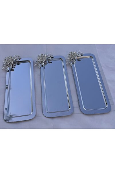 Abant LUX 3LÜ BATON BROŞ YAPRAK AKSESUARLI KAHVE SUNUM TEPSİSİ