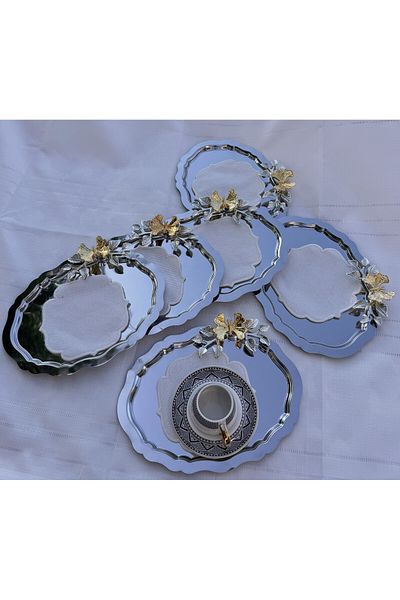 Abant 6 Pieces Oval Lux Brown Presentation Tray with Butterfly Leaf Accessories