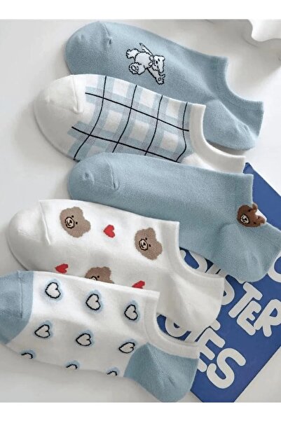 Black Arden Socks Sevimli Ayıcık Desenli Kız Çocuk Patik Seti 5'li Okul Günlük Mevsimlik