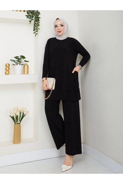 ECK MODA Kadın Sandy Kumaş Full Likralı Esnek Kumaş Cep Detay Pantolonlu Alt Üst Takım