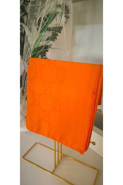 FRESCO SCARFS Γυναικείο Hijab Μεταξένιο Βαμβακερό Ζακάρ Σάλι με σχέδιο G*νέον πορτοκαλί