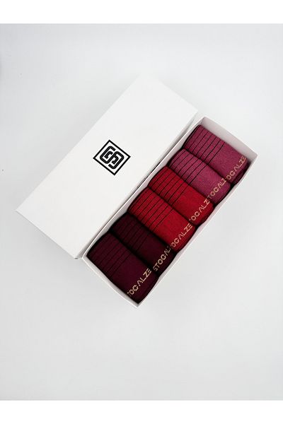 STOCALZE Cotton Women's Short Elasticless Socks. Claret Red 3 Colored 6-Piece Boxed Socks Set