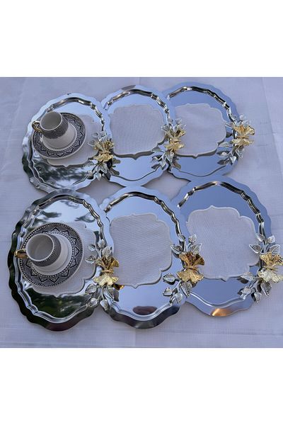 Abant 6 Pieces Oval Lux Brown Presentation Tray with Butterfly Leaf Accessories