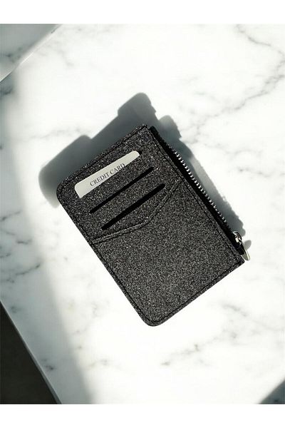 zauram Shiny Glitter Zippered Smoked Card Holder Wallet