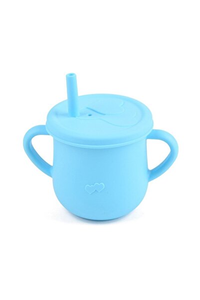 jojobebek Blue Silicone Snack Cup with Straw - Training Cup