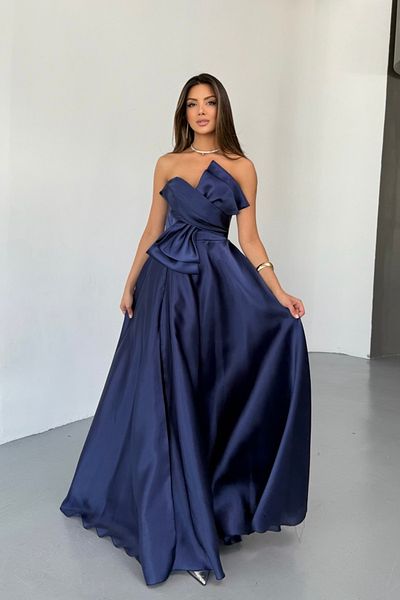 İyem Abiye Bow Princess Back Lace up Organized Evening Dress Tight Fit