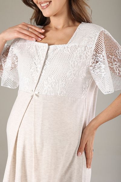 Lohussa Melange Soft Textured Lacy Design Summer Cotton Maternity Maternity Dressing Gown Pajama Set Set of 3