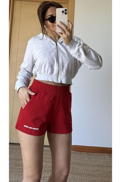 Daves Elastic Waist % Cotton Relaxed Shorts-Red