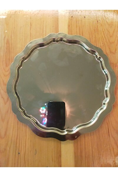 SUN INOX STORE 6 Adet Yuvarlak Model Gold Dekoratif Çay Kahve Sunum Tepsisi
