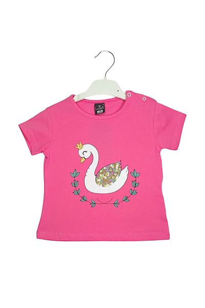 For My Baby Luqqa- Baby Girl 2-Piece Top and Bottom Set Dark Pink T-Shirt Crowned Swan Tshirt Sequin Detailed T-Shirt