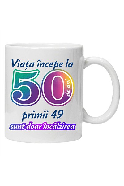 OEM Εξατομικευμένη λευκή κούπα "Η ζωή αρχίζει από", 50 ετών, INOVATIX®. 330ml