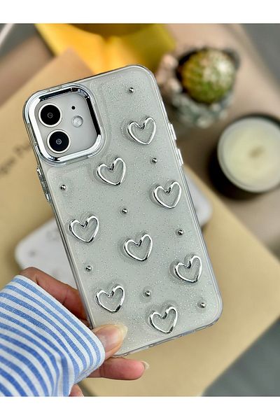Go Aksesuar حافظة سيليكون مرنة بتصميم قلب معدني متوافقة مع هاتف Iphone 12 و12 Pro مع لعبة