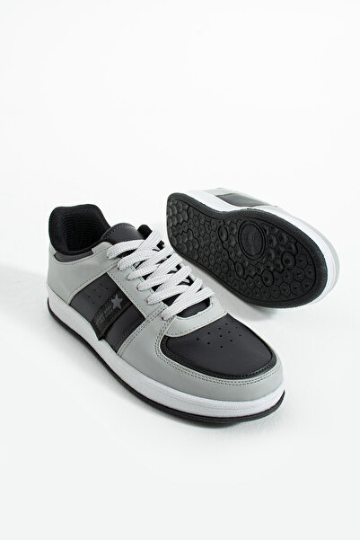 Aybors Gri Anatomik Esnek Taban Günlük Bağcıklı Spor Ayakkabı Ergonomik Rahat Nefes Alabilen