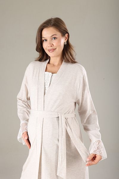 Lohussa Melange Soft Textured Lacy Design Summer Cotton Maternity Maternity Dressing Gown Pajama Set Set of 3
