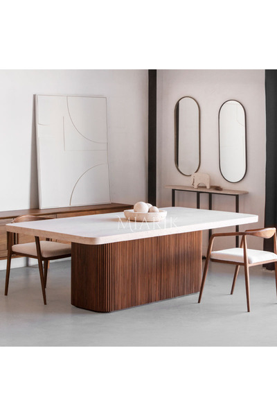 MIARIK DESIGN & DEKORASYON Senza - Traverten Ahsap Yemek Masasi