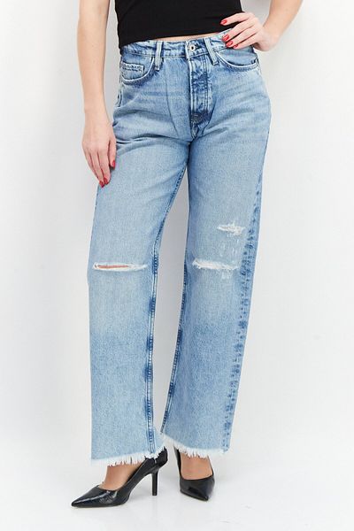 Pepe Jeans Women Straight Fit Non Stretchable Ripped Jeans, Blue