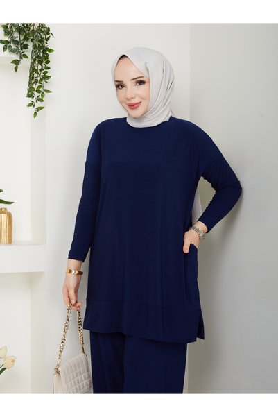 ECK MODA Kadın Sandy Kumaş Full Likralı Esnek Kumaş Cep Detay Pantolonlu Alt Üst Takım